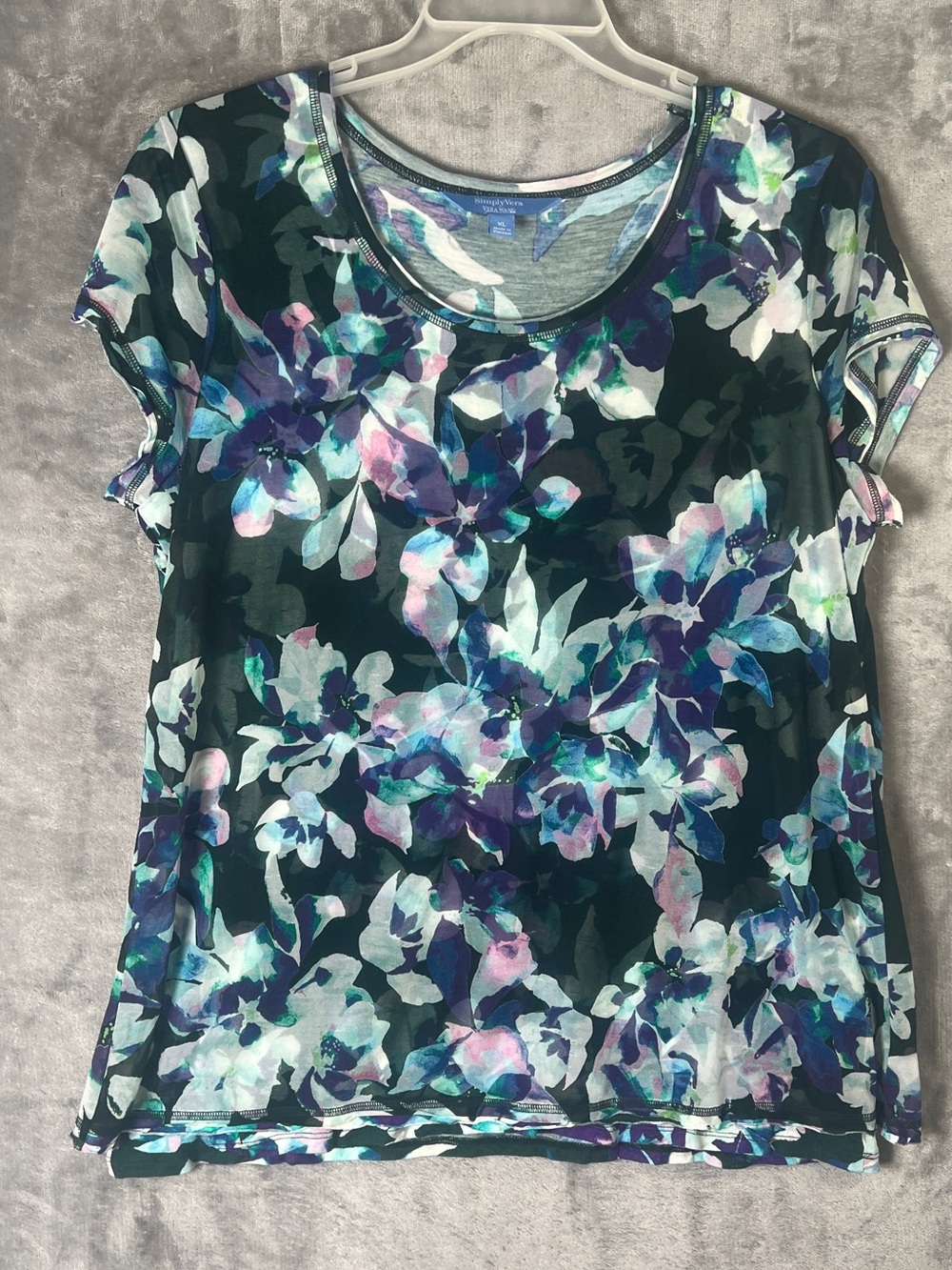 Simply Vera Vera Wang Black Floral Short Sleeve Tee